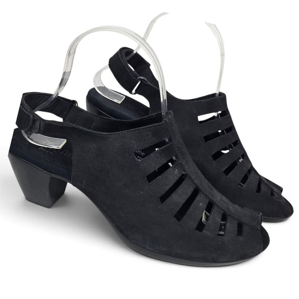 Munro Abby Slingback Sandals Size 9.5M Black Leather Block Heel Comfort Shoes